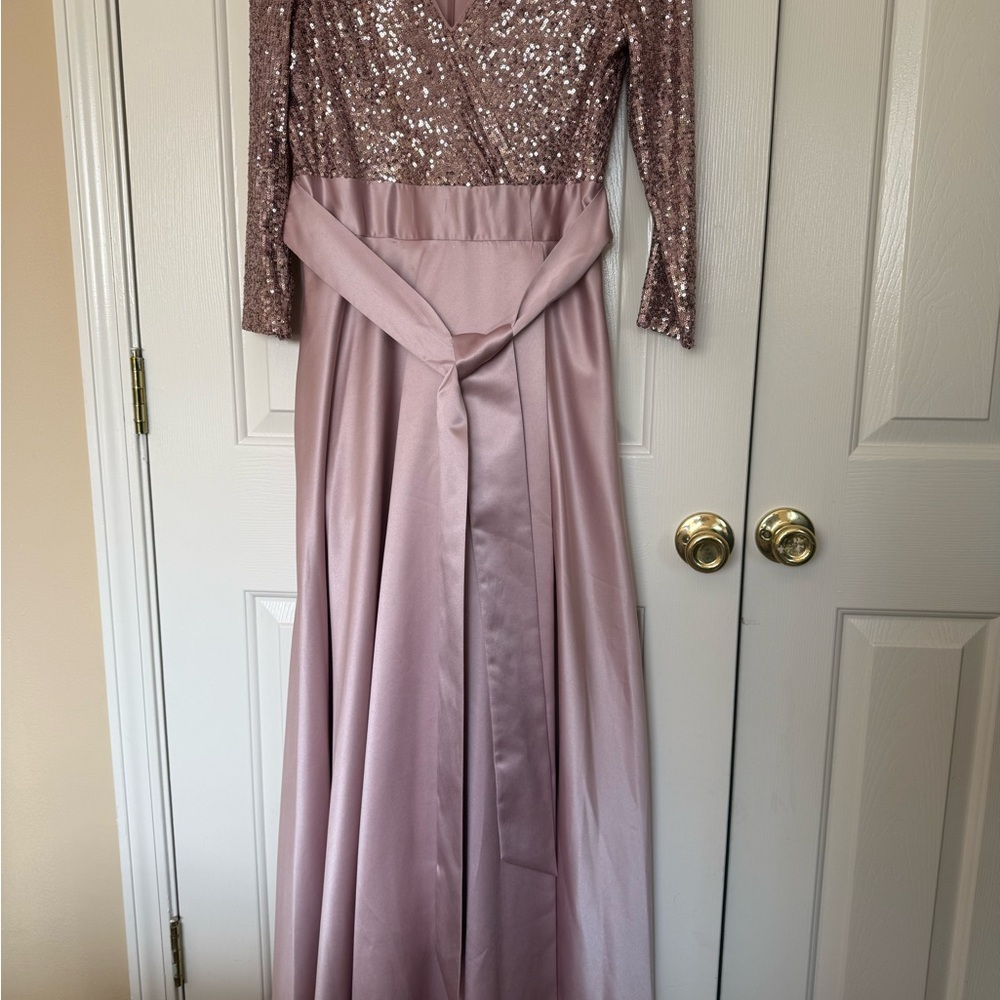 Xscape 3/4 Sleeve Sequin Top Stain Ballgown Mauve 12 - Picture 8 of 11